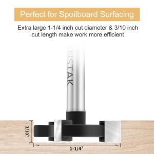 CNC Spoilboard Surfacing Router Bit 1/4 inch Shank, Extra Large 1-1/4 inch Cutting Diameter, Slab Flattening Router Bit Planing Bit Wood Planing Bit Dado Planer Bit by BINSTAK (Carbide)