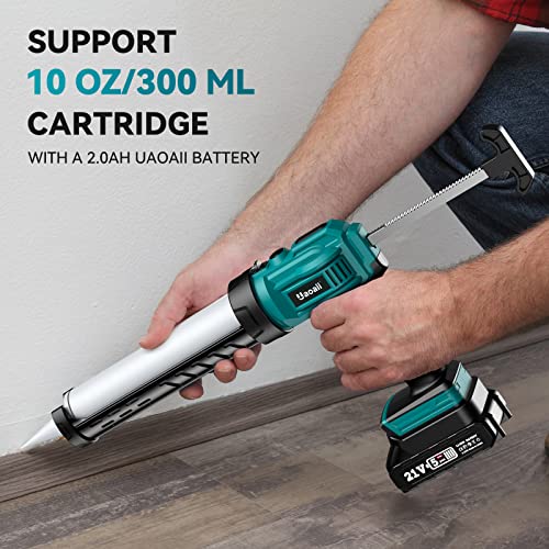 Uaoaii Cordless Caulking Gun, 20V Electric Caulk Adhesive Gun w/2.0Ah Li-Battery & Charger, LED Light, 4 Adjustable Speeds Drip-Free Caul Gun w/ 3 in 1 Caulking Tools for Filling, Sealing -10oz/300ml