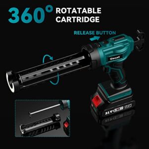 Uaoaii Cordless Caulking Gun, 20V Electric Caulk Adhesive Gun w/2.0Ah Li-Battery & Charger, LED Light, 4 Adjustable Speeds Drip-Free Caul Gun w/ 3 in 1 Caulking Tools for Filling, Sealing -10oz/300ml