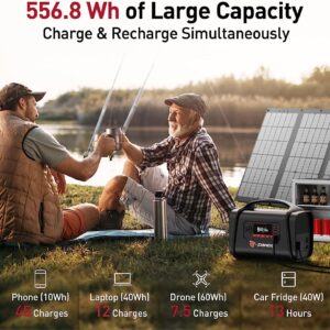 Portable Power Station, G-Power 556.8Wh Solar Generator w/ LifePO4 Battery, 1.5H Fast Charging, 1000W AC Outlets, PD 100W Type-C, LED Light, Backup Power Supply for Home Emergency, Outdoors Camping