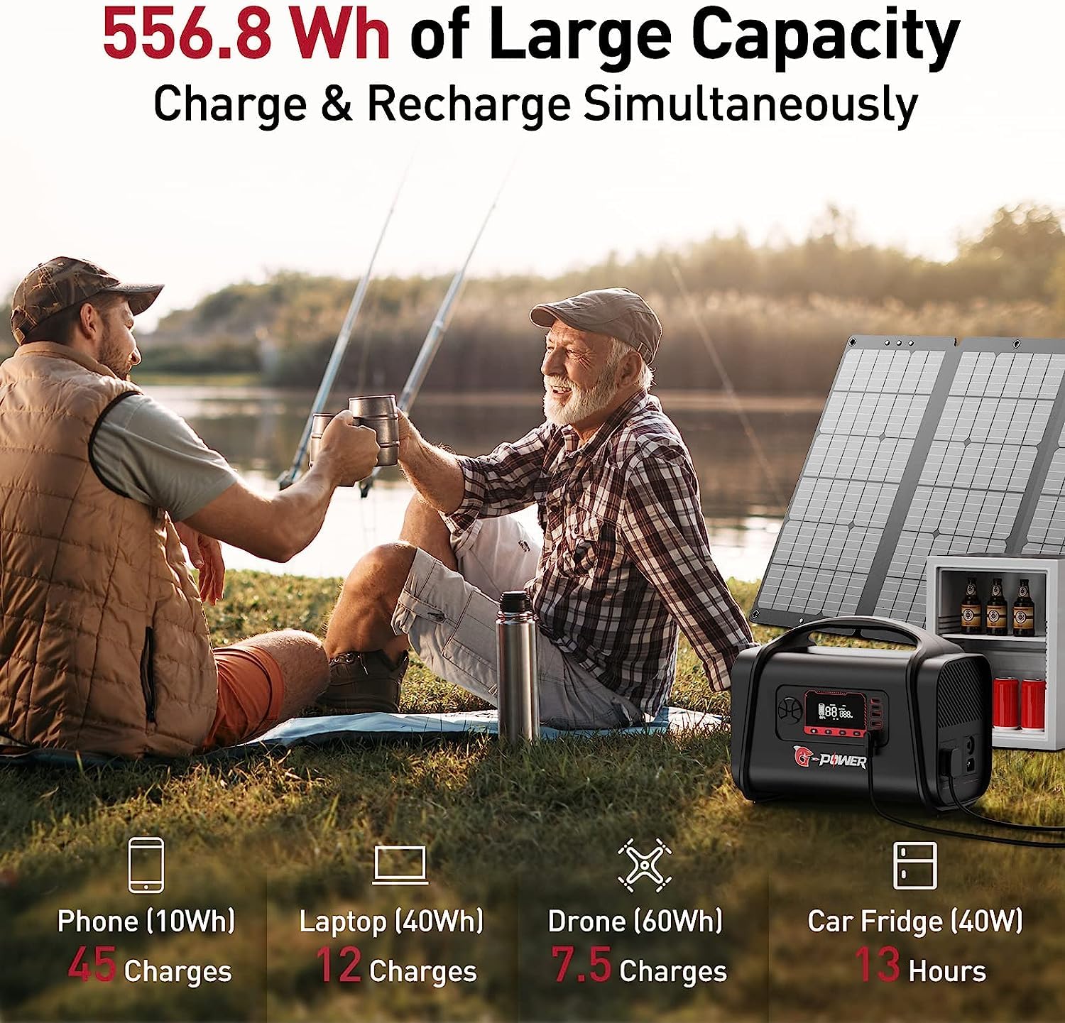 Portable Power Station, G-Power 556.8Wh Solar Generator w/ LifePO4 Battery, 1.5H Fast Charging, 1000W AC Outlets, PD 100W Type-C, LED Light, Backup Power Supply for Home Emergency, Outdoors Camping