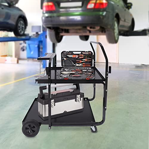 Leblett 2 Tier Welding Cart Welder,With Tank Storage Trolley Black,For MIG TIG Plasma Welder,220Lbs Capacity,Welder Welding Cart Utility Garden Trolley