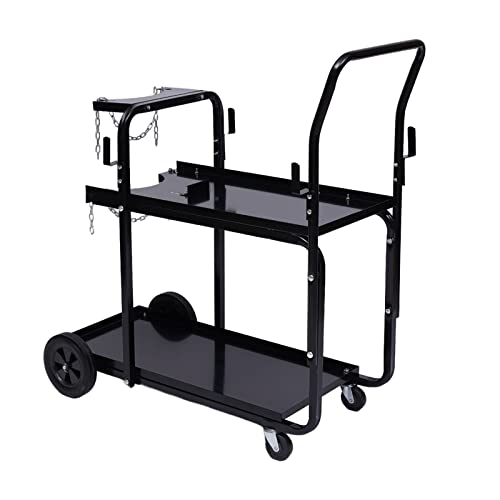 Leblett 2 Tier Welding Cart Welder,With Tank Storage Trolley Black,For MIG TIG Plasma Welder,220Lbs Capacity,Welder Welding Cart Utility Garden Trolley