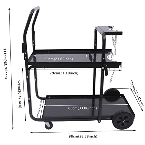 Leblett 2 Tier Welding Cart Welder,With Tank Storage Trolley Black,For MIG TIG Plasma Welder,220Lbs Capacity,Welder Welding Cart Utility Garden Trolley