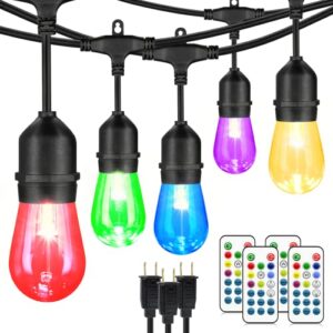 mlambert 144ft(3x48ft) multicolor outdoor patio lights, dimmable rgb cafe string lights with 45+6 waterproof led bulbs for garden bistro-black 3 pack