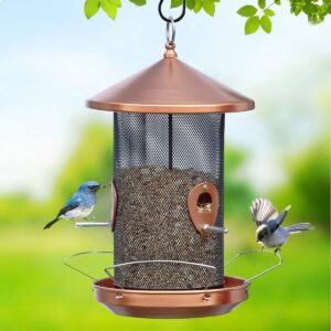 qeeman large bird feeder outdoor 12.6 inches mesh screen with copper-look,wild bird feeder comes with hook to hang on trees