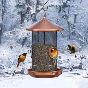 Qeeman Large Bird Feeder Outdoor 12.6 inches Mesh Screen with Copper-Look,Wild Bird Feeder Comes with Hook to Hang on Trees