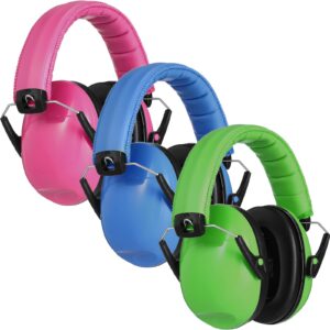 3 pack kids ear protection earmuffs 25nrr noise cancelling earmuffs kids toddler adjustable headband safety ear muffs(blue, pink, green)