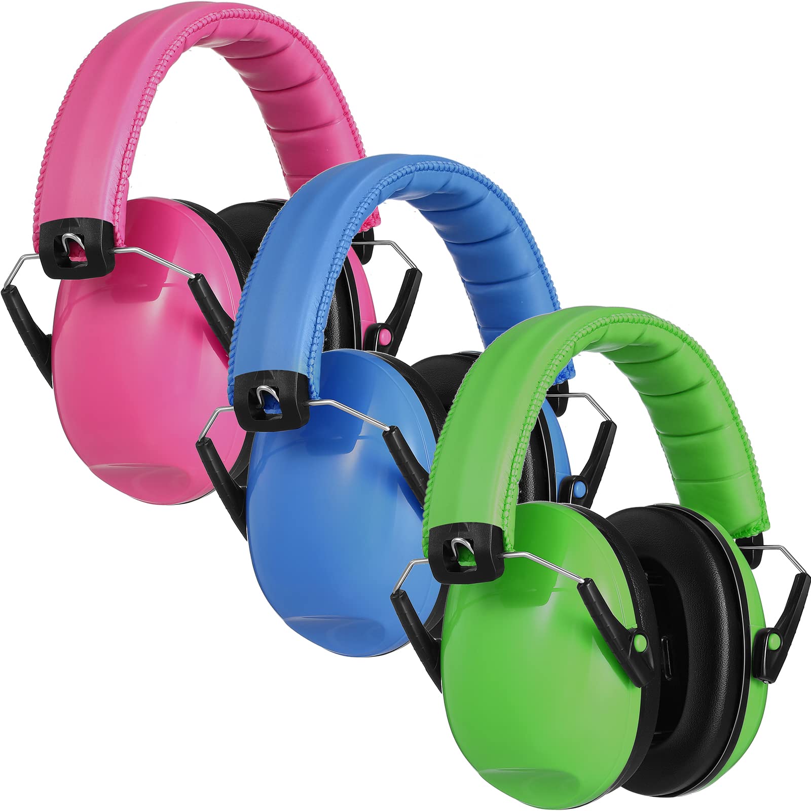 3 Pack Kids Ear Protection Earmuffs 25NRR Noise Cancelling Earmuffs Kids Toddler Adjustable Headband Safety Ear Muffs(Blue, Pink, Green)