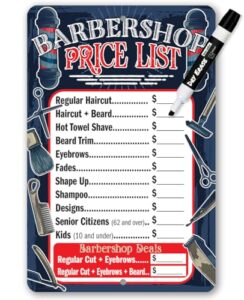 barbershop price list - durable metal sign - use indoor/outdoor - makes a great barbershop decor and gift for salon business owners (12" x 18")
