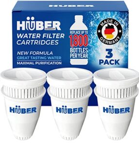 huber replacement brita water filter for pitchers & dispensers, german made months supply of bpa free water filters, technology for superior filtration & taste, compatible with brita, 3-pack