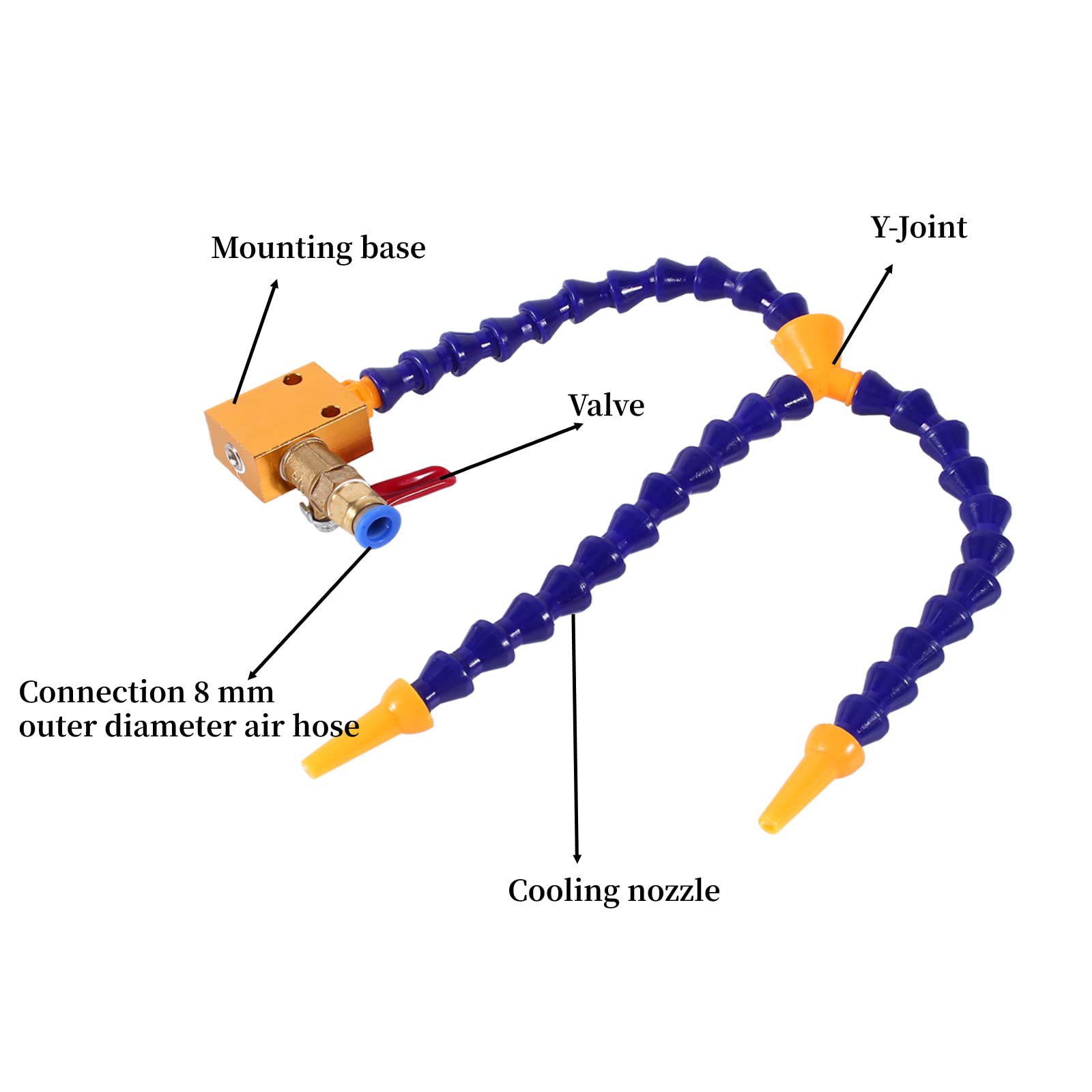 Bidirection Tube Valve, cnc cooling system coolant mister Mist Coolant Lubrication Spray System For 8mm Air Pipe CNC Lathe Mill Drill Carving Machine