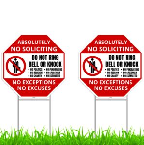 2pc no soliciting sign with stake, 13 inches by 13 inches - corrugated plastic - no soliciting no religious no trespassing sign for house yard
