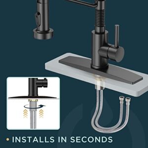 FORIOUS Black Kitchen Faucet with Pull Down Sprayer, Single Handle Single Lever Kitchen Sink Faucet with Deck Plate, Matte Black Commercial rv Stainless Steel Kitchen Faucets, 1 Or 3 Hole Compatible