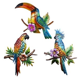 j-fly metal parrot wall decor tropical outdoor wall decor parrot outdoor metal wall art metal bird wall decor outdoor toucans decor patio wall fence garden home kitchen decor 11 inch