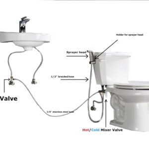 Bidet Sprayer for Toilet, Hot and Cold-water Handheld Sprayer kit. Heated Bidet Sprayer, Warm Water mixer valve, T valve, Hot Cold Mixer Valve, Toilet sprayer, diaper sprayer, Bidet hot and cold