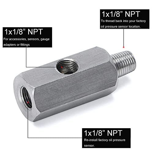 1/8'' BSPT Oil Pressure Sensor Sendor Tee Adapter to 1/8 NPT Gauge T-Piece Stainless Steel