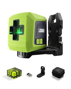 lasgoo laser level self leveling, green cross laser line with vertical and horizontal for picture hanging and construction, magnetic rotating stand and portable case included, green