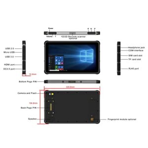 Sincoole 8-inch Windows Rugged Tablet,RAM/ROM 4GB+64GB,Black
