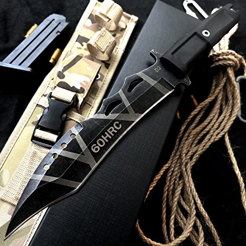 HOLYEDGE 14.1 inch Stonewash Full-tang Fixed Blade Tactical Knife - Fantasy Large Sturdy Military Survival Combat Knife Camping Hunting Knives with Sheath