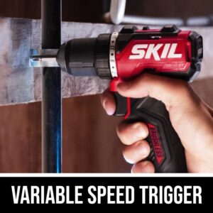 SKIL PWR CORE 12 Brushless 12V 1/2 In. Compact Varible-Speed Drill Driver Kit with 1/2'' Single-Sleeve, Keyless Chuck & LED Worklight Includes 2.0Ah Battery and PWR JUMP Charger - DL6290A-10