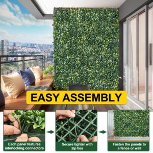 YUUKE Grass Wall Panels, 10 PCS 10”x10” Artificial Boxwood Topiary Hedge Grass Backdrop with 100 Zip Ties Greenery UV Protected Privacy Fence Screen, Outdoor Indoor Green Decor for Garden Wedding