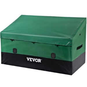 vevor outdoor storage box, 150 gallon waterproof pe tarpaulin deck box w/galvanized frame, all-weather protection & portable, for camping, garden, poolside, and yard, black & green