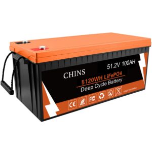 chins 48v 100ah lifepo4 battery,bluetooth lithium battery with 100a bms, 4000+ deep cycle battery, 5.12kwh independent power, massive 20.48kwh in 4p, perfect for solar home, grid outages, off-grid