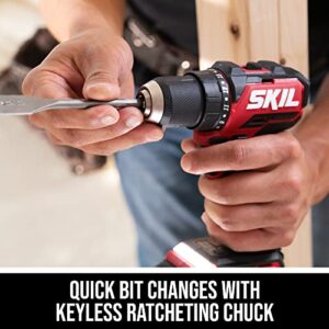 SKIL PWR CORE 20 Brushless 20V 1/2 In. Compact Varible-Speed Drill Driver Kit with 1/2'' Single-Sleeve, Keyless Ratcheting Chuck & LED Worklight Includes 2.0Ah Battery and PWR JUMP Charger-DL6293B-10