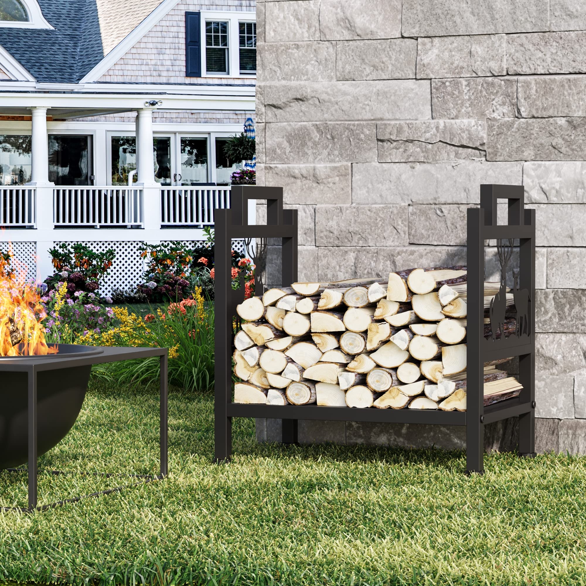 PIAOMTIEE Firewood Rack, Log Rack Wood Holders for Indoor Outdoor Fire Pit Fireplace, Metal Fire Wood Organizers and Storage