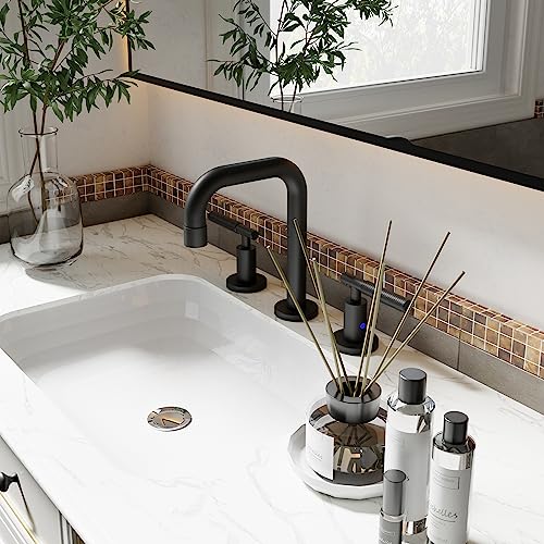 KPAIDA Bathroom Faucets, 3 Hole Bathroom Sink Faucet Matte Black 8 inch Widespread Bathroom Faucet, 2 Handle Faucet for Bathroom Sink Vanity with Pop Up Drain