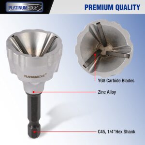 PLATINUMEDGE Deburring External Chamfer Tool, YG8 Carbide Blade, Deburring Drill Bit, Remove Burr Tools, Quick Release 1/4inch Hex Shank, Repairing Damaged Bolts, Fits for 1/8”-3/4” (3mm-19mm)