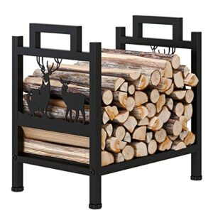 jinlly firewood rack, 17.3 inch log wood storage rack holder with elk design, adjustable foot pads and handle, outdoor indoor iron fire wood rack holder for fireplace