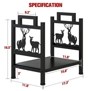JINLLY Firewood Rack, 17.3 Inch Log Wood Storage Rack Holder with Elk Design, Adjustable Foot Pads and Handle, Outdoor Indoor Iron Fire Wood Rack Holder for Fireplace