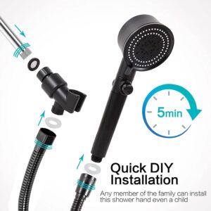 LEMNISLIFE High Pressure Shower Head with Filter, 5 Stage Deep Filtered Hand Held Shower Head with 59" Stainless Hose & Brass Bracket, 6 Spray Modes Hydro Jet Shower Head for Hard Water Soften, Black