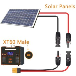YAODHAOD Solar Connector to XT60 Adapter Connector, 12AWG 60CM XT60 Connect Solar Panel for Battery Pack, Portable Power Station, Solar Generator