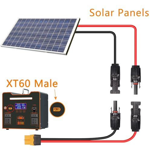 YAODHAOD Solar Connector to XT60 Adapter Connector, 12AWG 60CM XT60 Connect Solar Panel for Battery Pack, Portable Power Station, Solar Generator