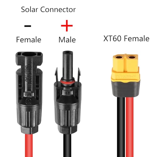 YAODHAOD Solar Connector to XT60 Adapter Connector, 12AWG 60CM XT60 Connect Solar Panel for Battery Pack, Portable Power Station, Solar Generator