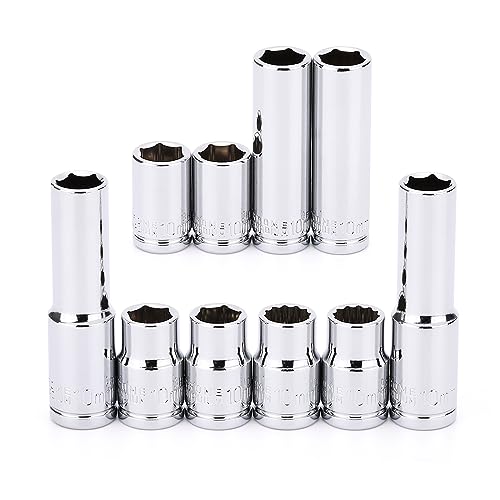 MIXPOWER 10PCS 1/4"& 3/8" Drive 10mm Deep&Shallow Socket, CR-V, Metric, Mirror Finish, 6 Point&12 Point