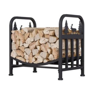 Mingyall Firewood Log Rack Indoor, Small Firewood Rack Indoor Decorative Fireplace Log Holder with Elk Pattern,Heavy Duty Log Storage for Fireplace, Fire Pit, Patio, 17.3" L x 11" W x 16.3" H