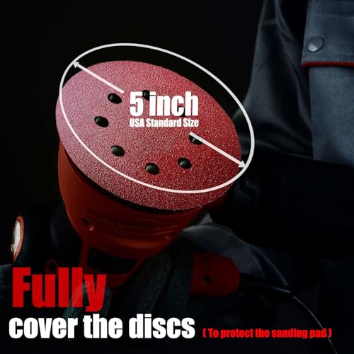 Faoyoon Sanding Disc 5 Inch 8 Hole, 100 Pcs Orbital Sanding Discs Hook and Loop, Sandpaper for Wood, 40 60 80 120 220 Grit Sand Paper for Random Orbital Sander