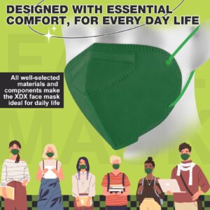 XDX KN95 Face Masks, 50 Pack Individually Wrapped Dark Green Masks for Men and Women, 5 Layers Comfortable Masks Disposable, Filter Efficiency ≥95% (Medium Size)