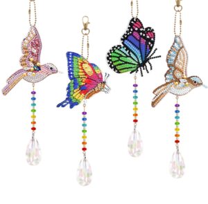 bulerrylulu 4pcs diamond painting suncatcher wind chime kit,double sided crystal diamonds painting butterfly hanging ornament,hummingbird art and crafts diy for kits adults home garden decor