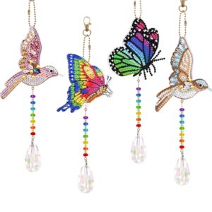Bulerrylulu 4pcs Diamond Painting Suncatcher Wind Chime Kit,Double Sided Crystal Diamonds Painting Butterfly Hanging Ornament,Hummingbird Art and Crafts DIY for Kits Adults Home Garden Decor