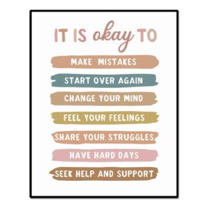 it's okay to make mistakes, boho classroom decor, therapy office decor, calm corner, anxiety, classroom wall decor, school counselor office decor, be yourself, unframed (11x14 inch)