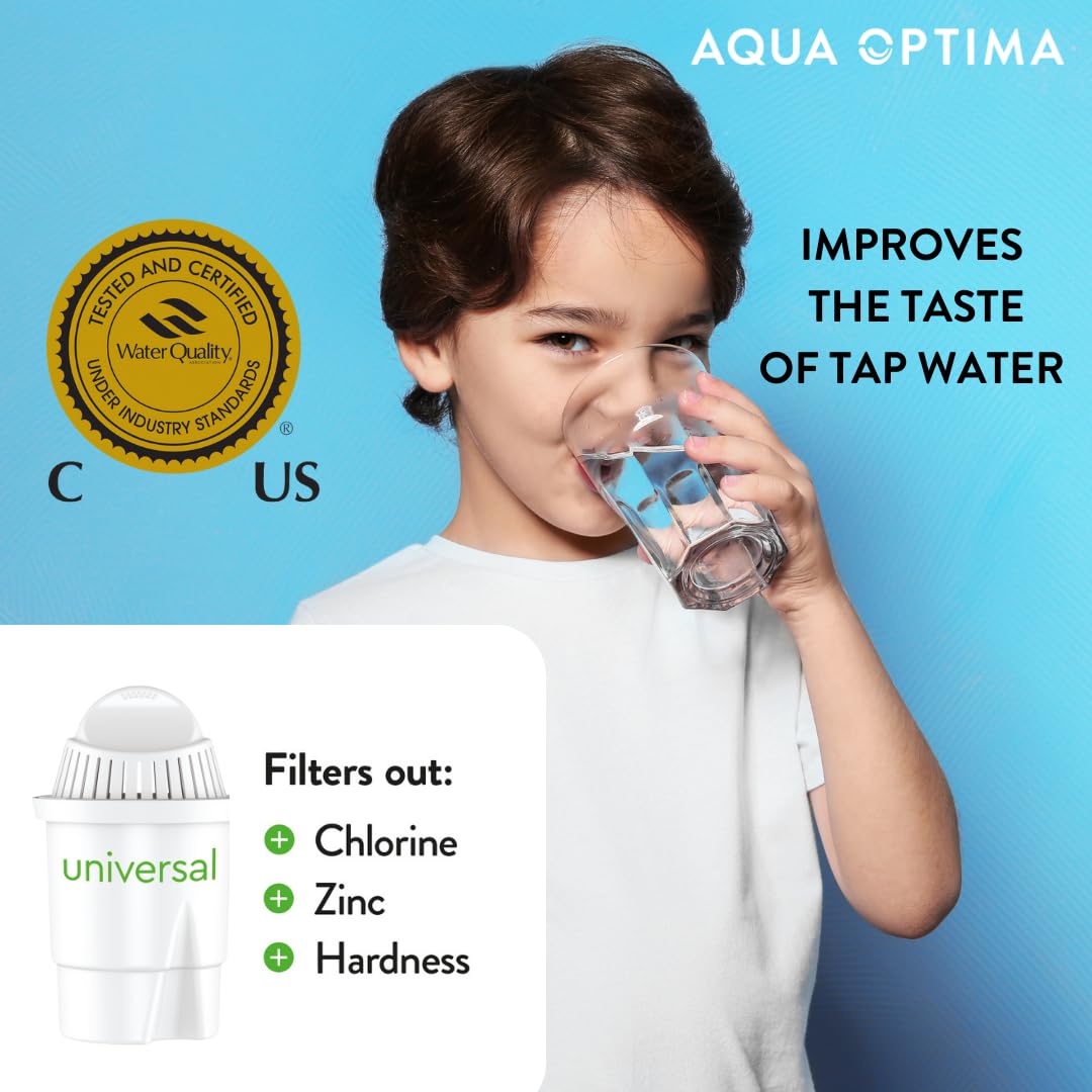 Aqua Optima Replacement for Brita® Water Filter, Pitchers and Dispensers, Mavea®, Up and Up, Great Value, Reduces Plastic, Exceptional Value, NSF Certified Pitcher Water Filter, Compact Size, 6 Count