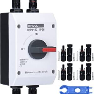 DIHOOL Solar Panel Disconnect Switch, DC 30 Amp PV Solar Isolator Disconnect, DC1200V, IP66