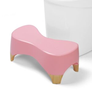 toilet stool,7" poop stool- 550 lbs weight capacity, toilet potty stool for adults,bathroom stool with non-slip mat (pink/bamboo color)