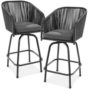 best choice products set of 2 woven wicker swivel bar stools, patio bar height chair for backyard, pool, garden, deck w/ 360 rotation, 250lb capacity - black/gray
