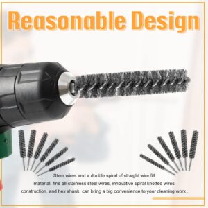 Stainless Steel Bore Brush Stainless Steel Bristles Wire Brush for Power Drill with Hex Shank Handle (0.8 cm,0.9 cm,1 cm,1.1 cm,1.2 cm,1.3 cm,1.4 cm,1.5 cm,1.6 cm,1.7 cm,1.8 cm,1.9 cm, 12 Pcs)